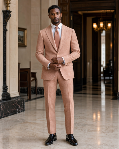 Peach Tweed Winter Suit - Custom Made to Measure front view