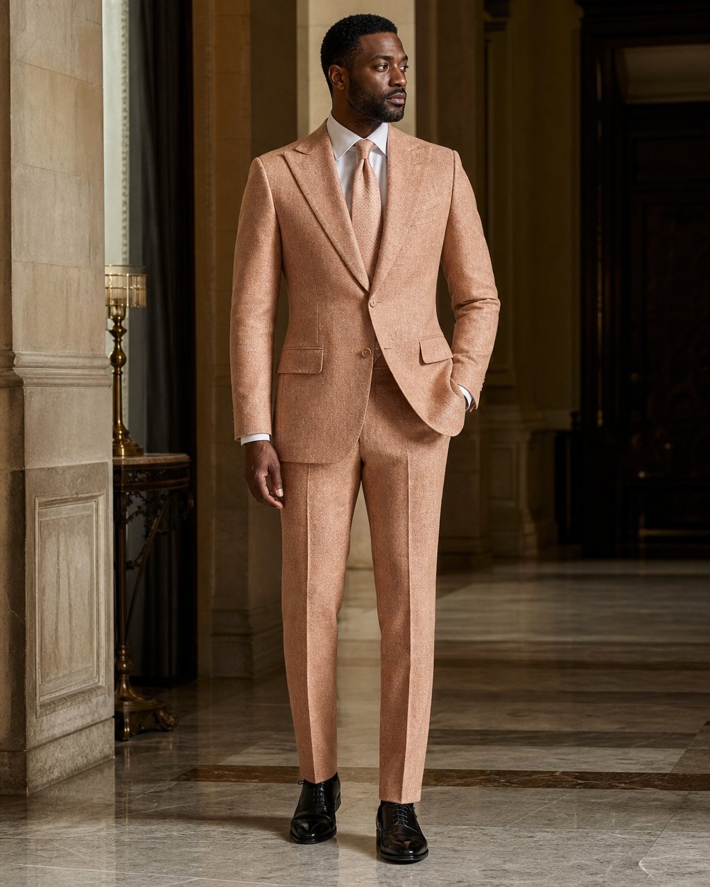 Peach Tweed Winter Suit - Custom Made to Measure side back view
