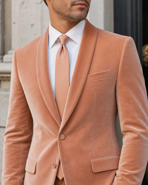 Peach Velvet Shawl Lapel Suit — Custom Made to Measure — 4