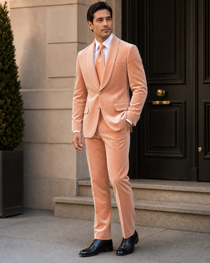 Peach Velvet Shawl Lapel Suit — Custom Made to Measure — 3