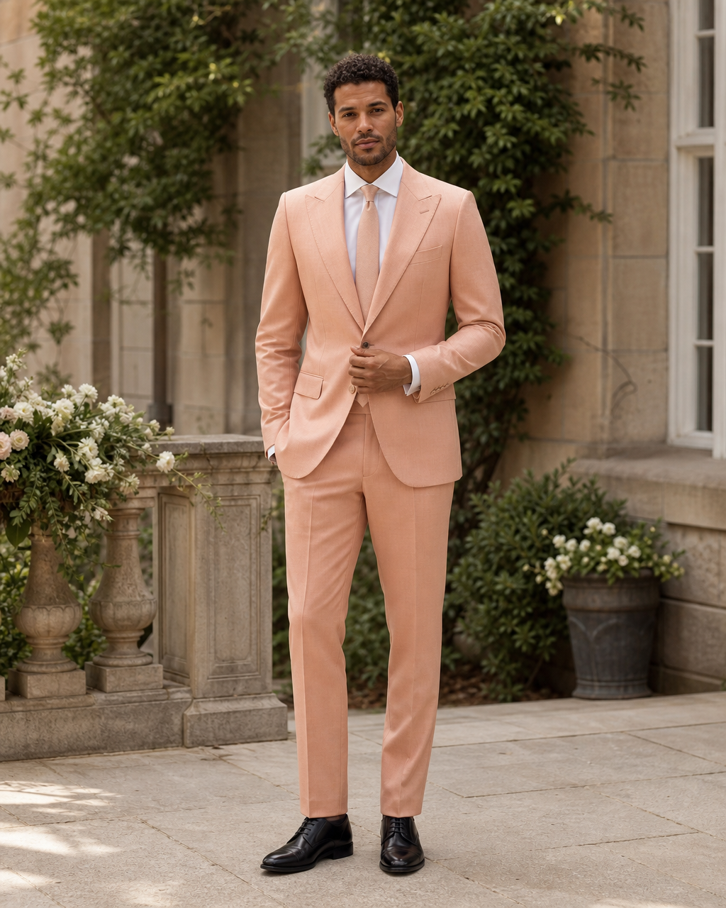 Peach Wool Outdoor Wedding Suit — Custom Made to Measure front view