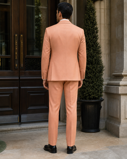 Peach Wool Shawl Lapel Suit - Custom Made to Measure back view