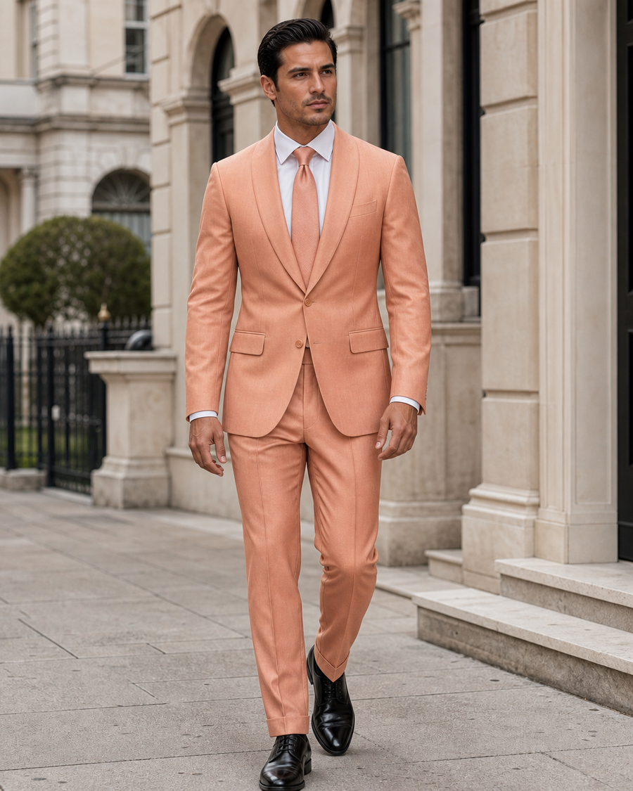 Peach Wool Shawl Lapel Suit — Custom Made to Measure