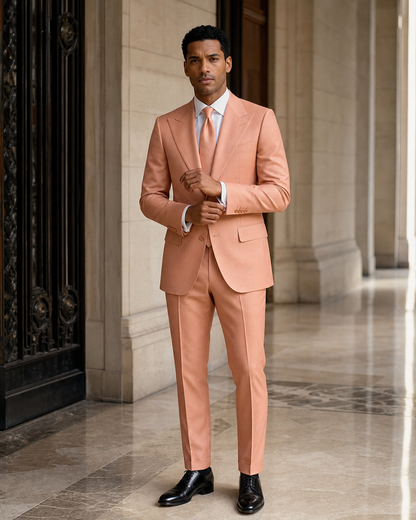 Peach Wool Winter Suit - Custom Made to Measure front view