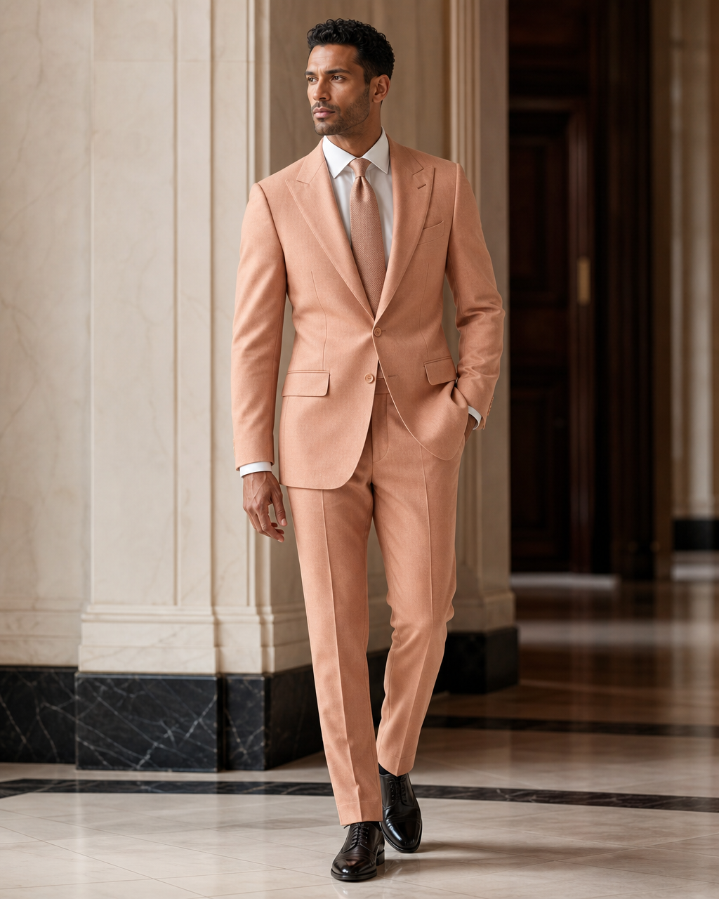 Peach Wool Winter Suit - Custom Made to Measure side back view