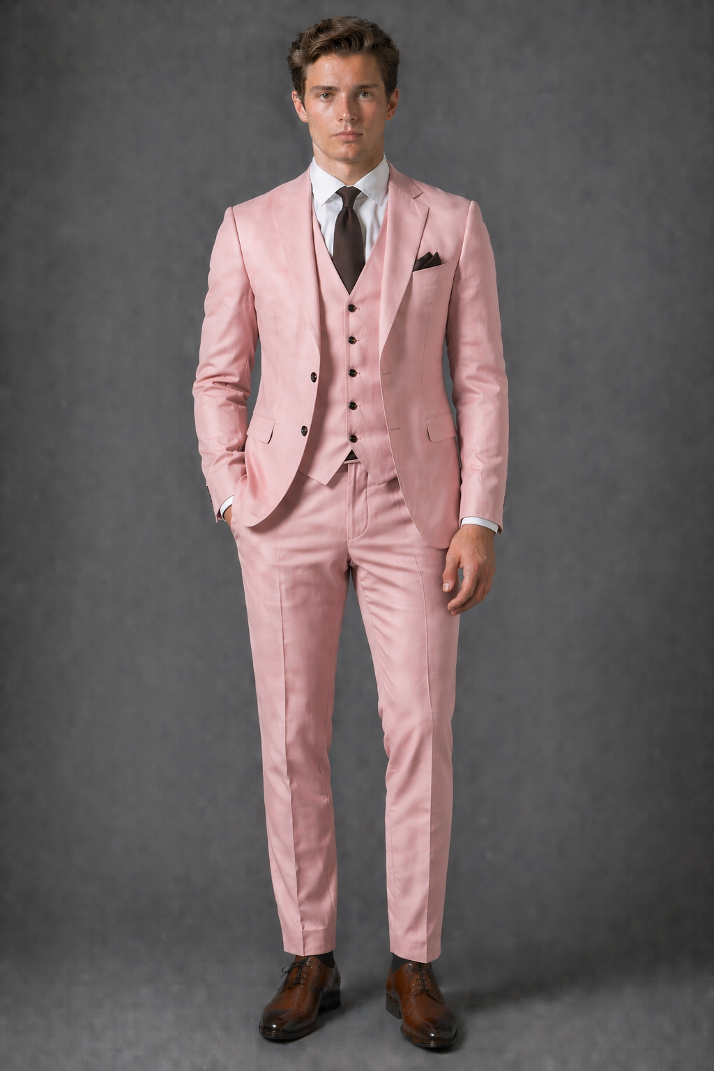 Pink Cotton Slim Fit Suit — Custom Made to Measure