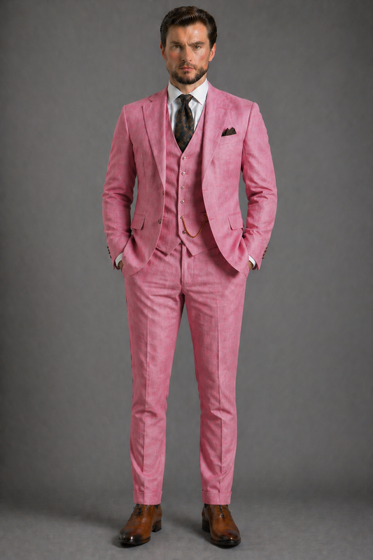Pink Linen Slim Fit Suit — Custom Made to Measure