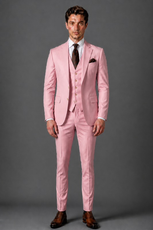Pink Silk Blend Groomsmen Suit — Custom Made to Measure