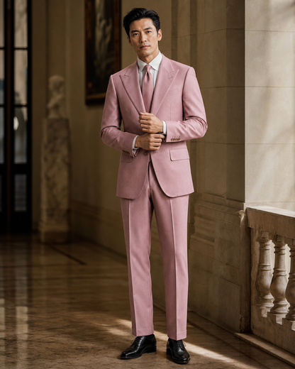 Pink Cashmere Blend Winter Suit - Custom Made to Measure front view