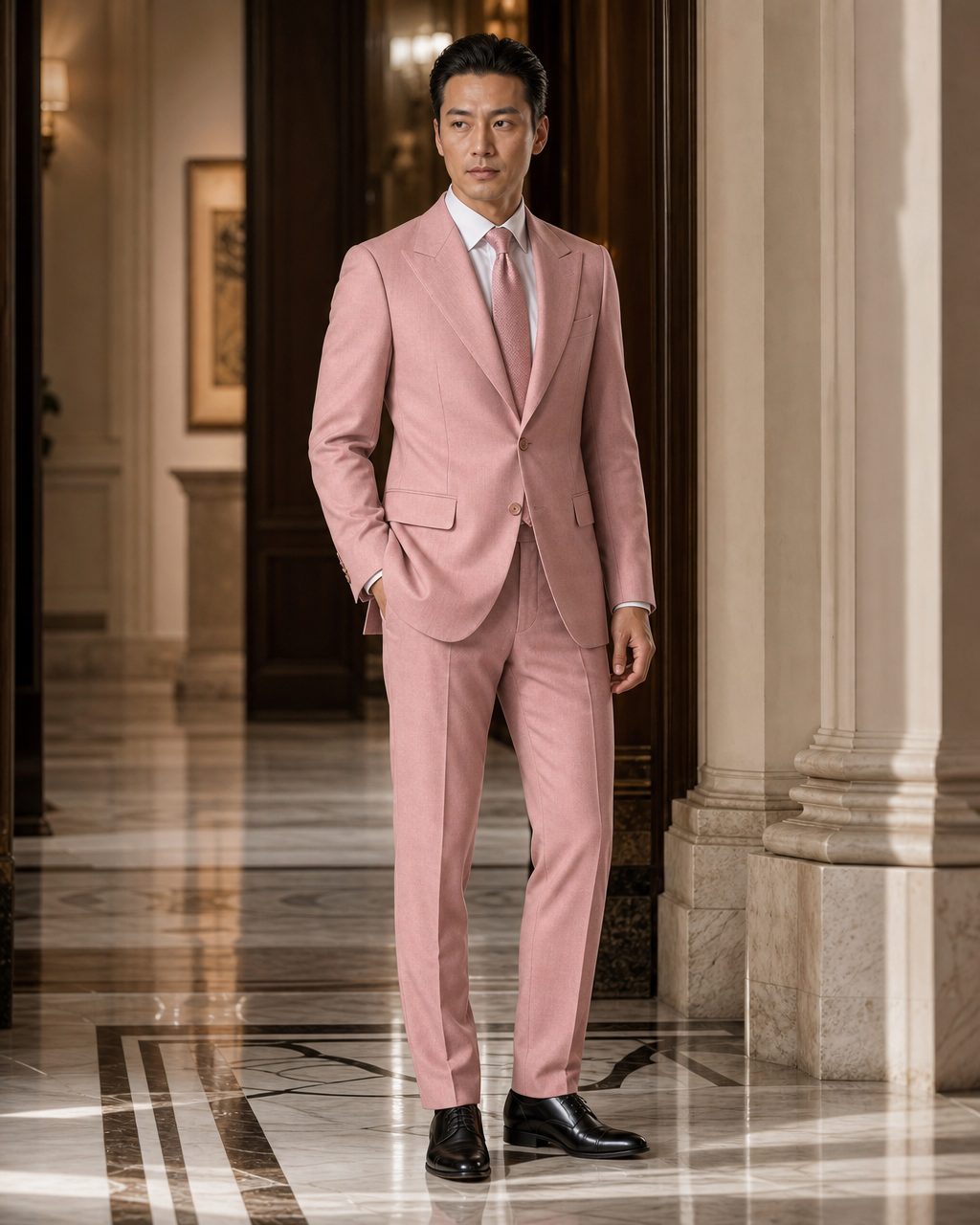 Pink Cashmere Blend Winter Suit - Custom Made to Measure side back view