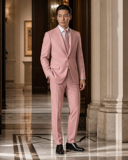 Pink Cashmere Blend Winter Suit - Custom Made to Measure side back view