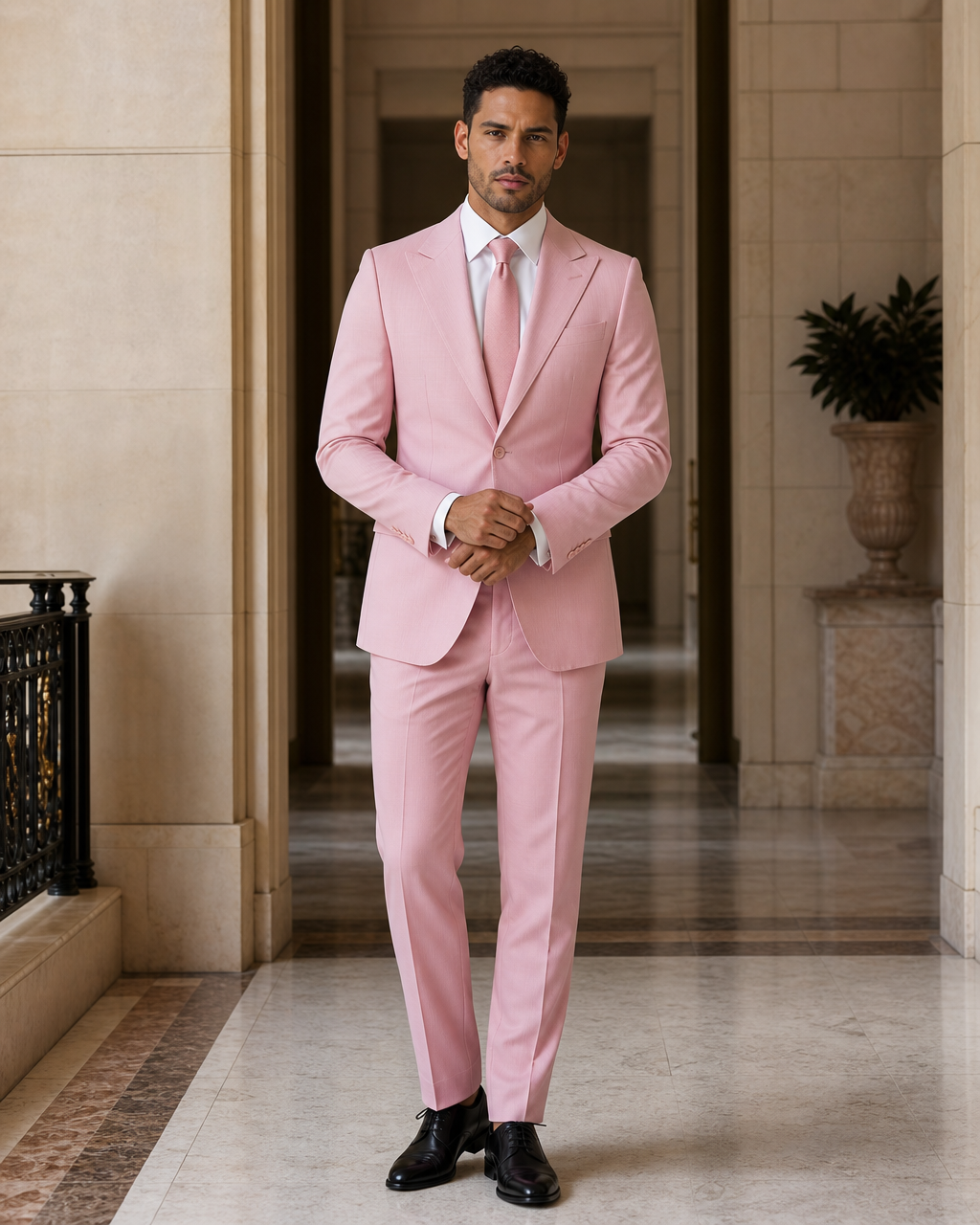 Pink Cotton Beach Wedding Suit - Custom Made to Measure front view