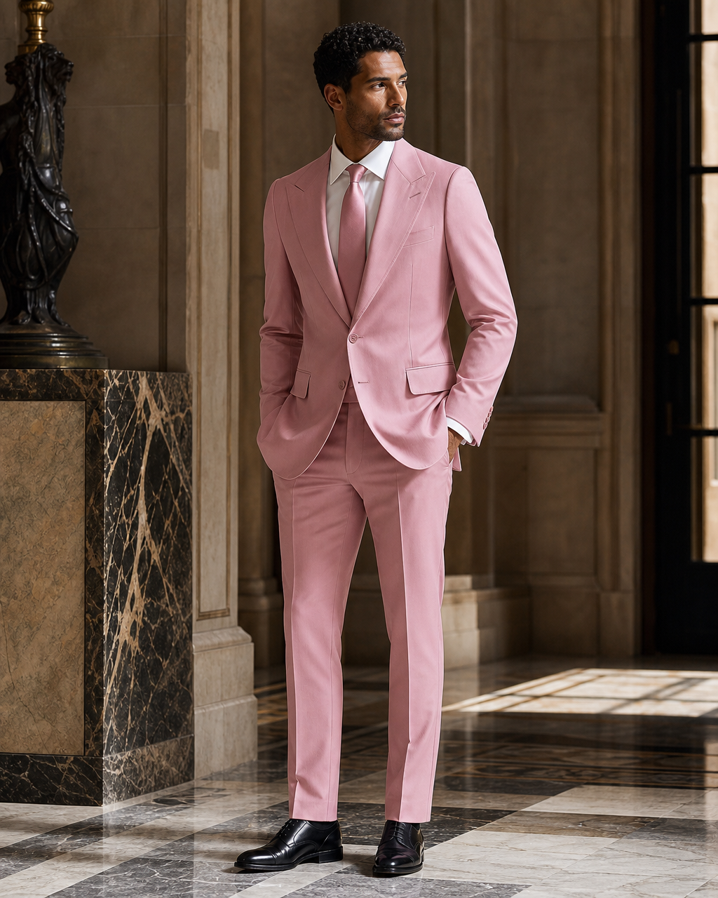 Pink Cotton Beach Wedding Suit - Custom Made to Measure side back view