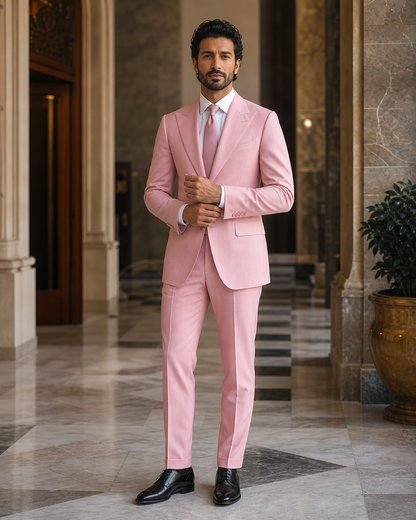 Pink Cotton Outdoor Wedding Suit - Custom Made to Measure front view