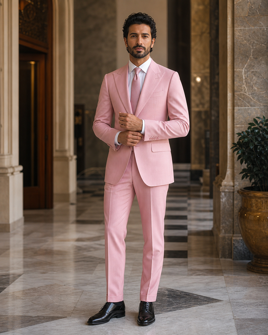Pink Cotton Outdoor Wedding Suit - Custom Made to Measure front view