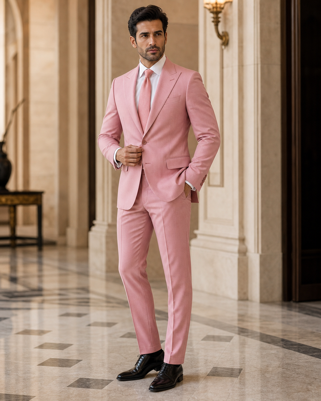 Pink Cotton Outdoor Wedding Suit - Custom Made to Measure side back view