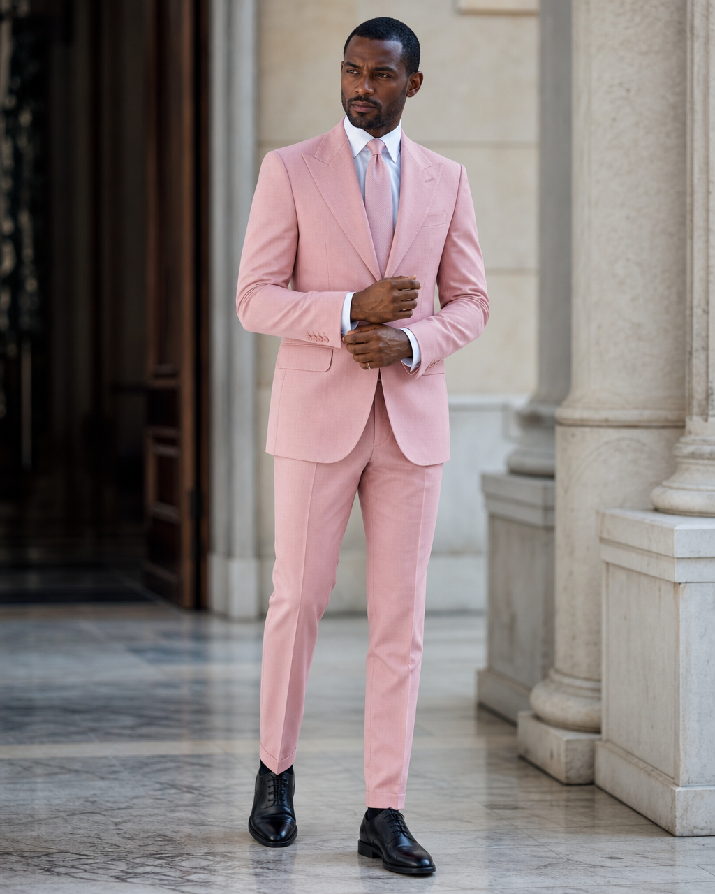Pink Cotton Summer Suit - Custom Made to Measure front view