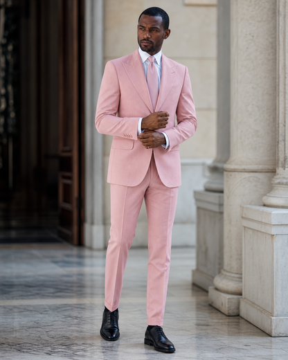 Pink Cotton Summer Suit - Custom Made to Measure front view