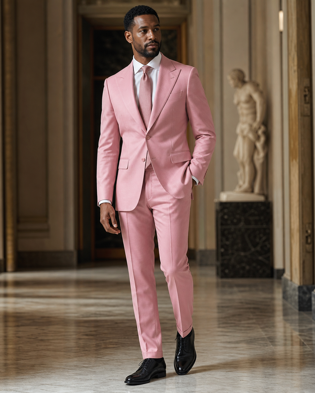 Pink Cotton Summer Suit - Custom Made to Measure side back view