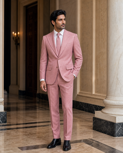 Pink Herringbone Winter Suit - Custom Made to Measure side back view