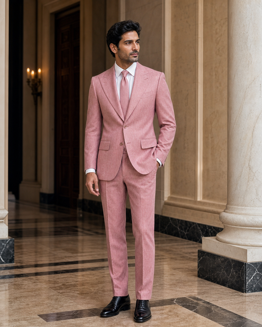 Pink Herringbone Winter Suit - Custom Made to Measure side back view