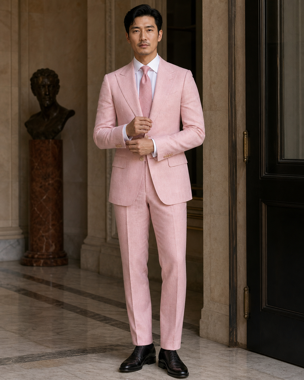 Pink Linen Beach Wedding Suit - Custom Made to Measure front view