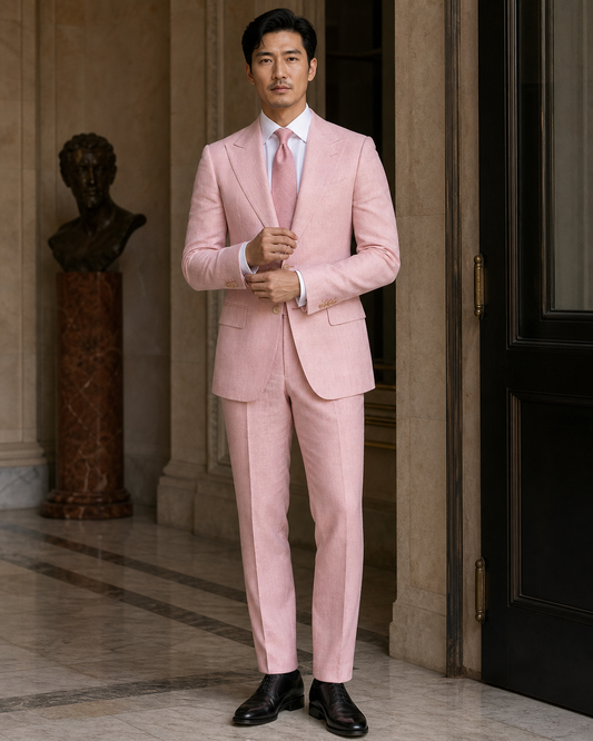 Pink Linen Beach Wedding Suit - Custom Made to Measure front view