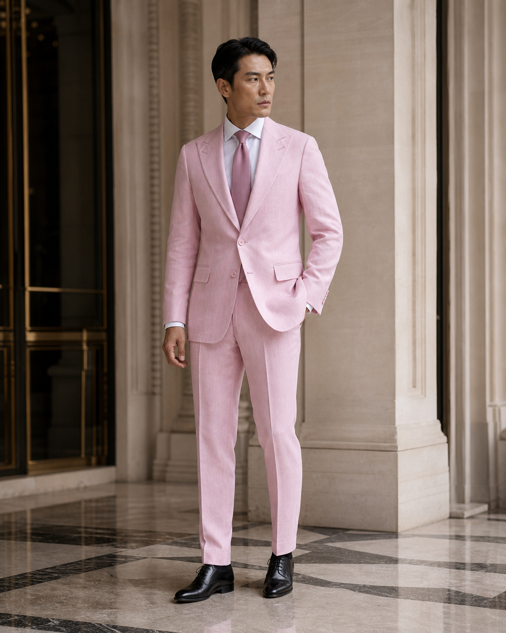 Pink Linen Beach Wedding Suit - Custom Made to Measure side back view