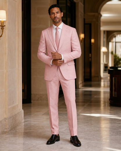 Pink Linen Outdoor Wedding Suit - Custom Made to Measure front view