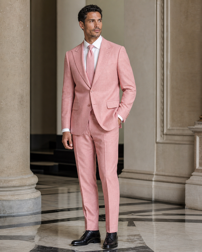 Pink Linen Outdoor Wedding Suit - Custom Made to Measure side back view