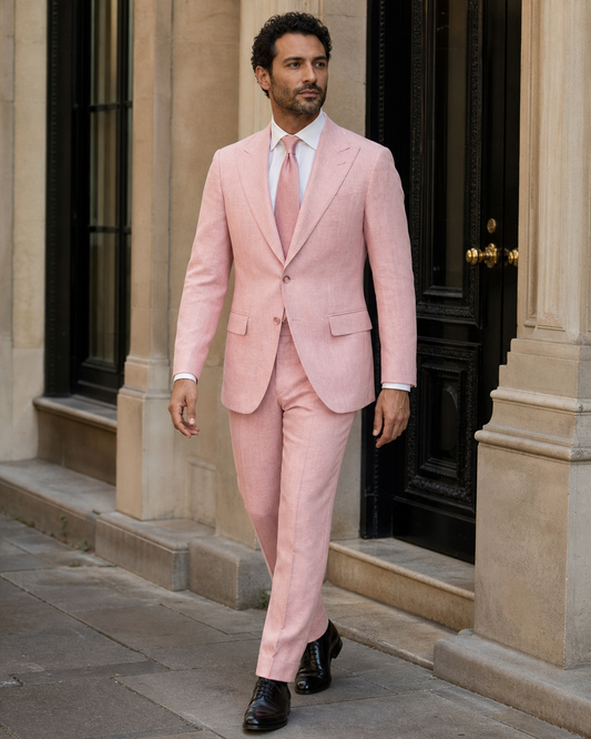 Pink Linen Peak Lapel Suit - Custom Made to Measure front view