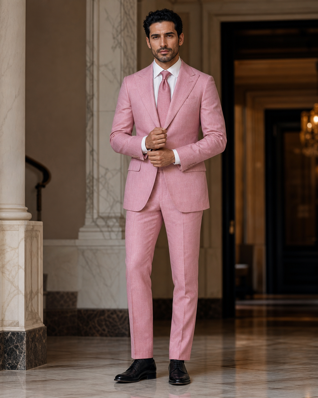 Pink Linen Summer Suit - Custom Made to Measure front view