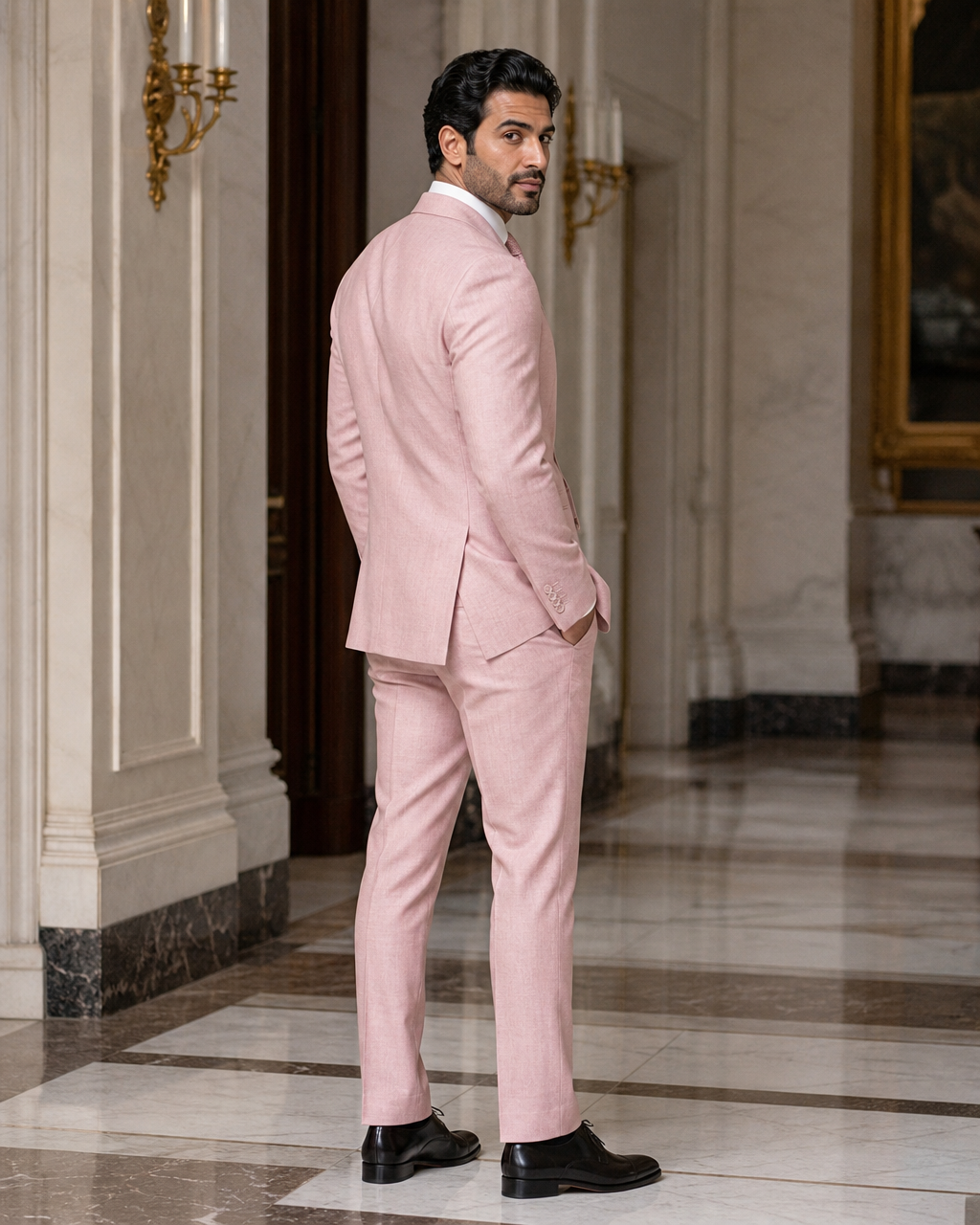 Pink Linen Summer Suit - Custom Made to Measure side back view