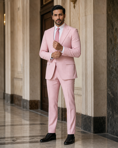 Pink Seersucker Beach Wedding Suit - Custom Made to Measure front view