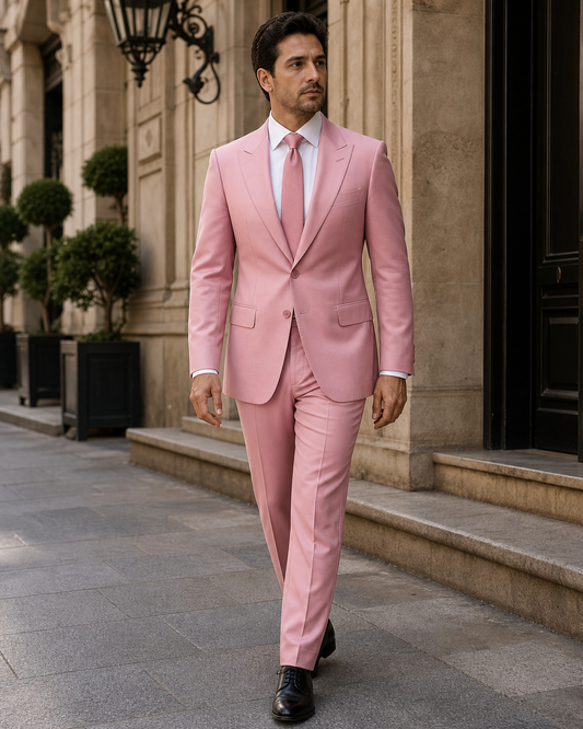 Pink Silk Blend Peak Lapel Suit - Custom Made to Measure front view