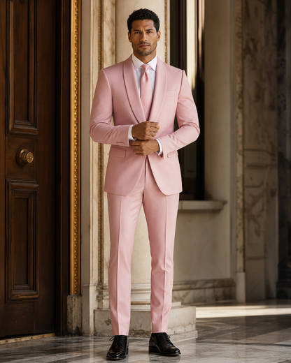Pink Silk Blend Shawl Lapel Suit - Custom Made to Measure front view