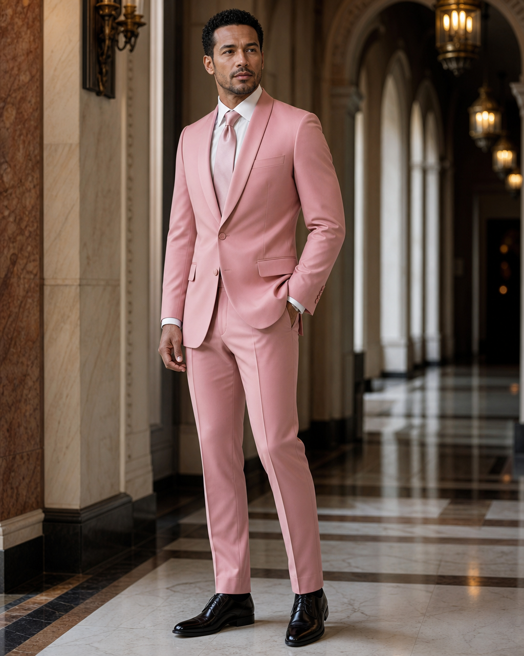 Pink Silk Blend Shawl Lapel Suit - Custom Made to Measure side back view