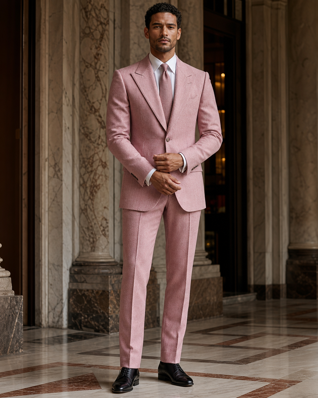 Pink Tweed Winter Suit - Custom Made to Measure front view