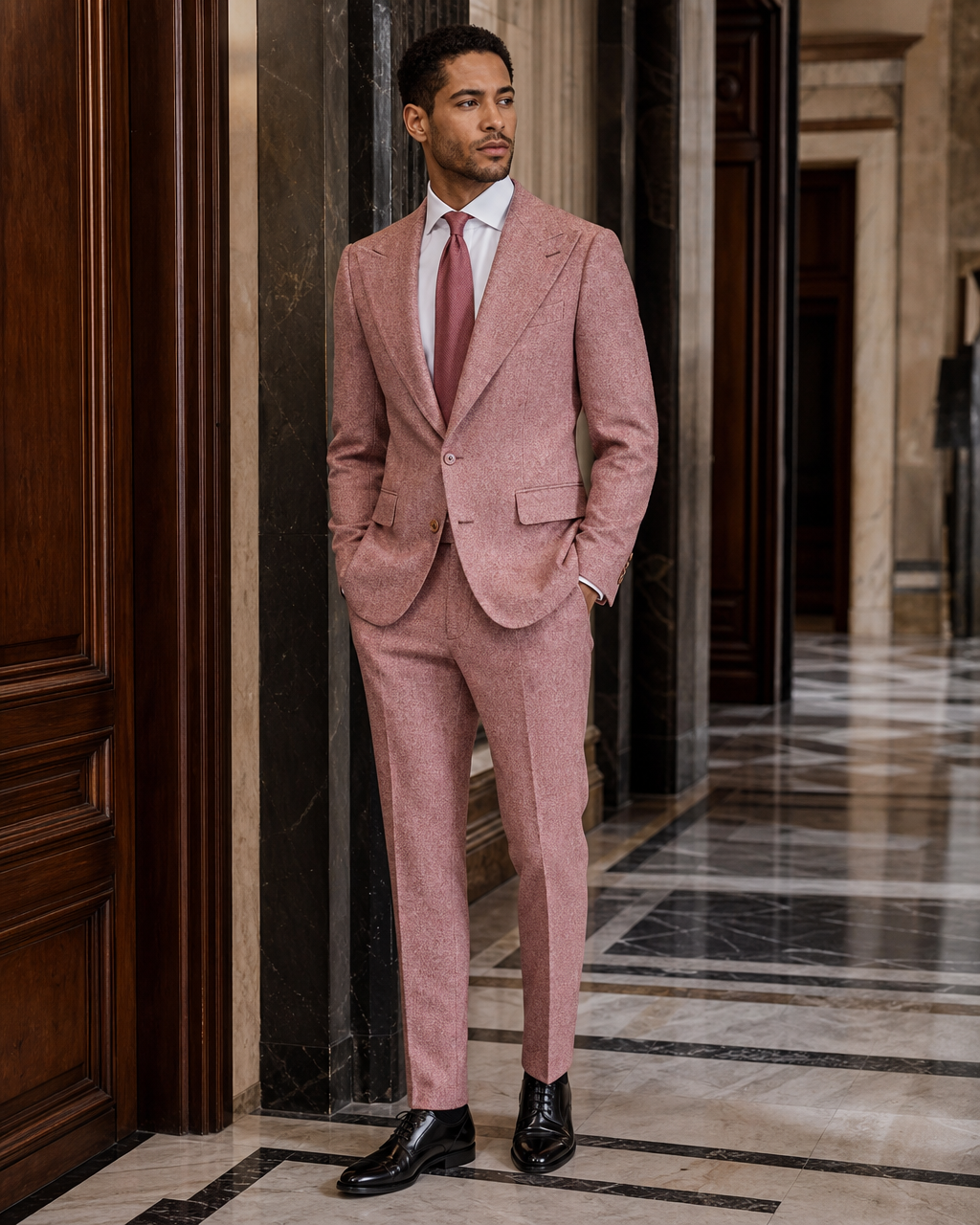 Pink Tweed Winter Suit - Custom Made to Measure side back view