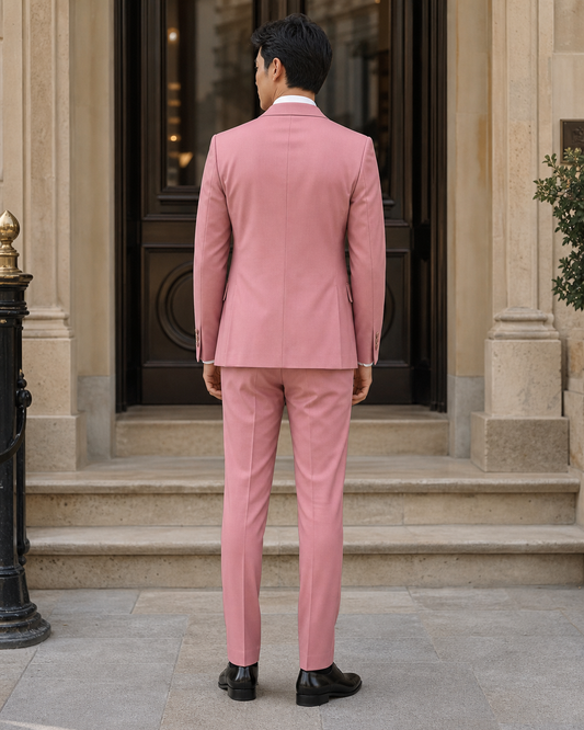 Pink Wool Shawl Lapel Suit - Custom Made to Measure back view