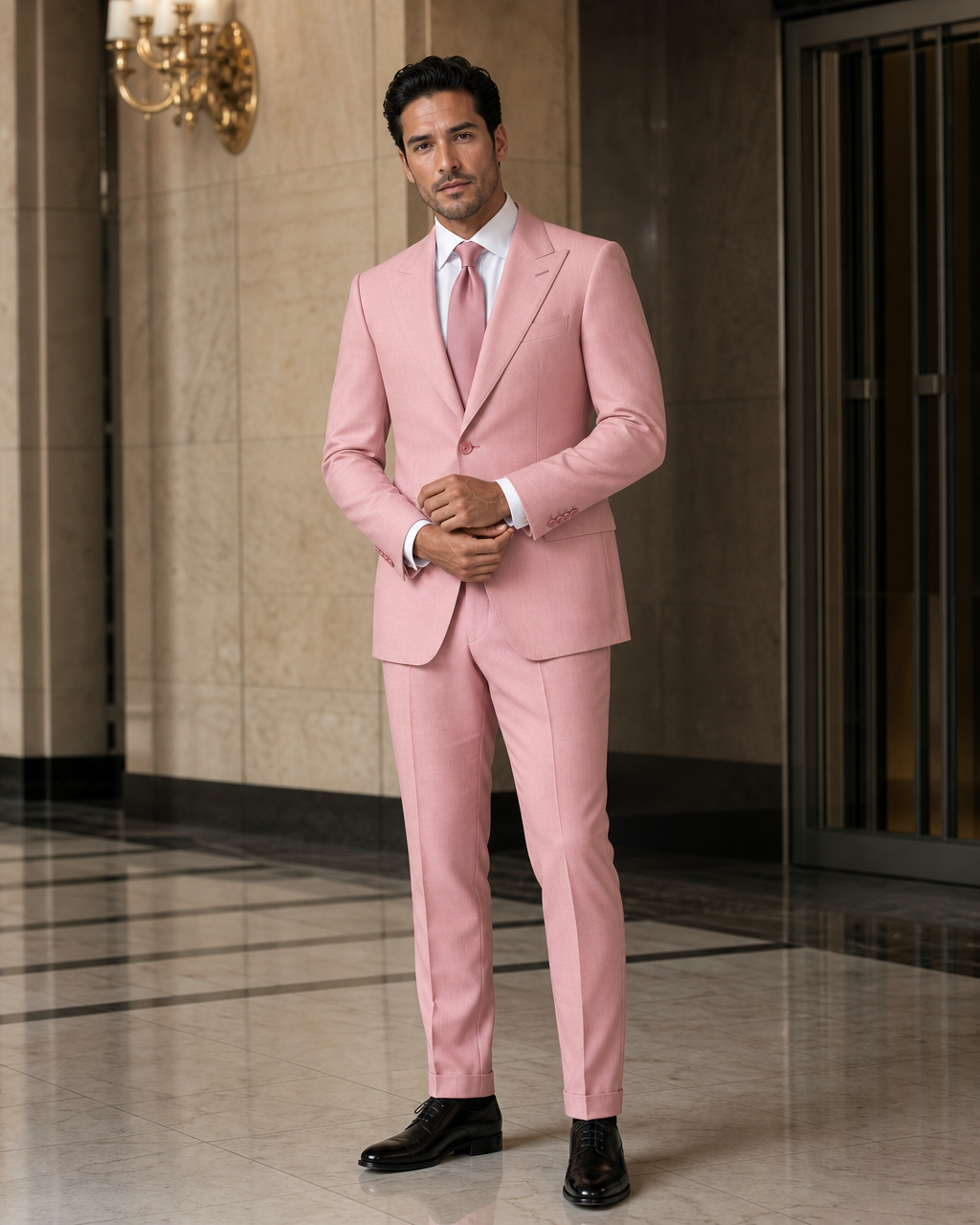 Pink Wool Winter Suit - Custom Made to Measure front view