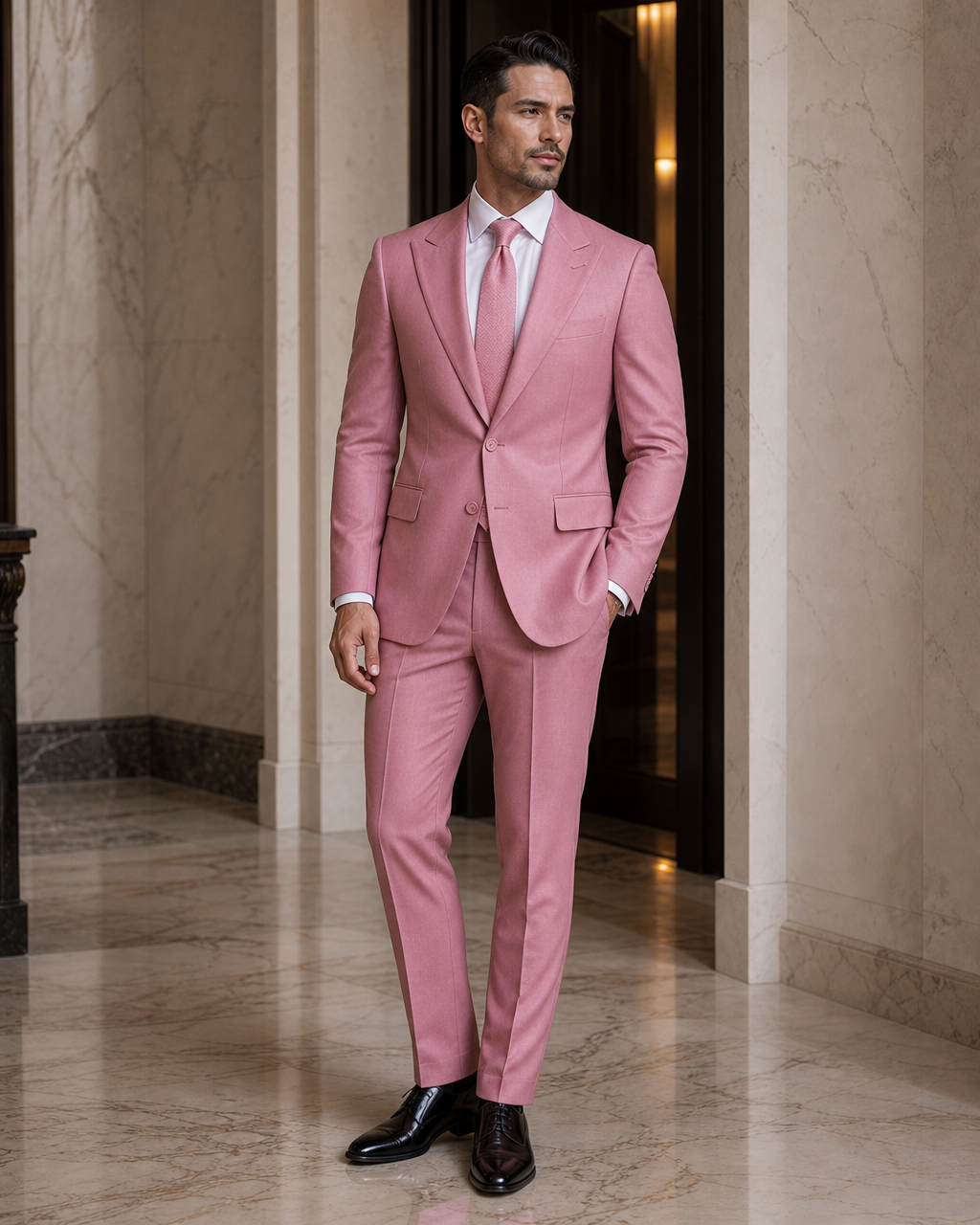 Pink Wool Winter Suit - Custom Made to Measure side back view