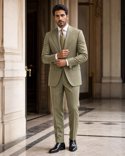 Pistachio Cashmere Blend Winter Suit - Custom Made to Measure front view