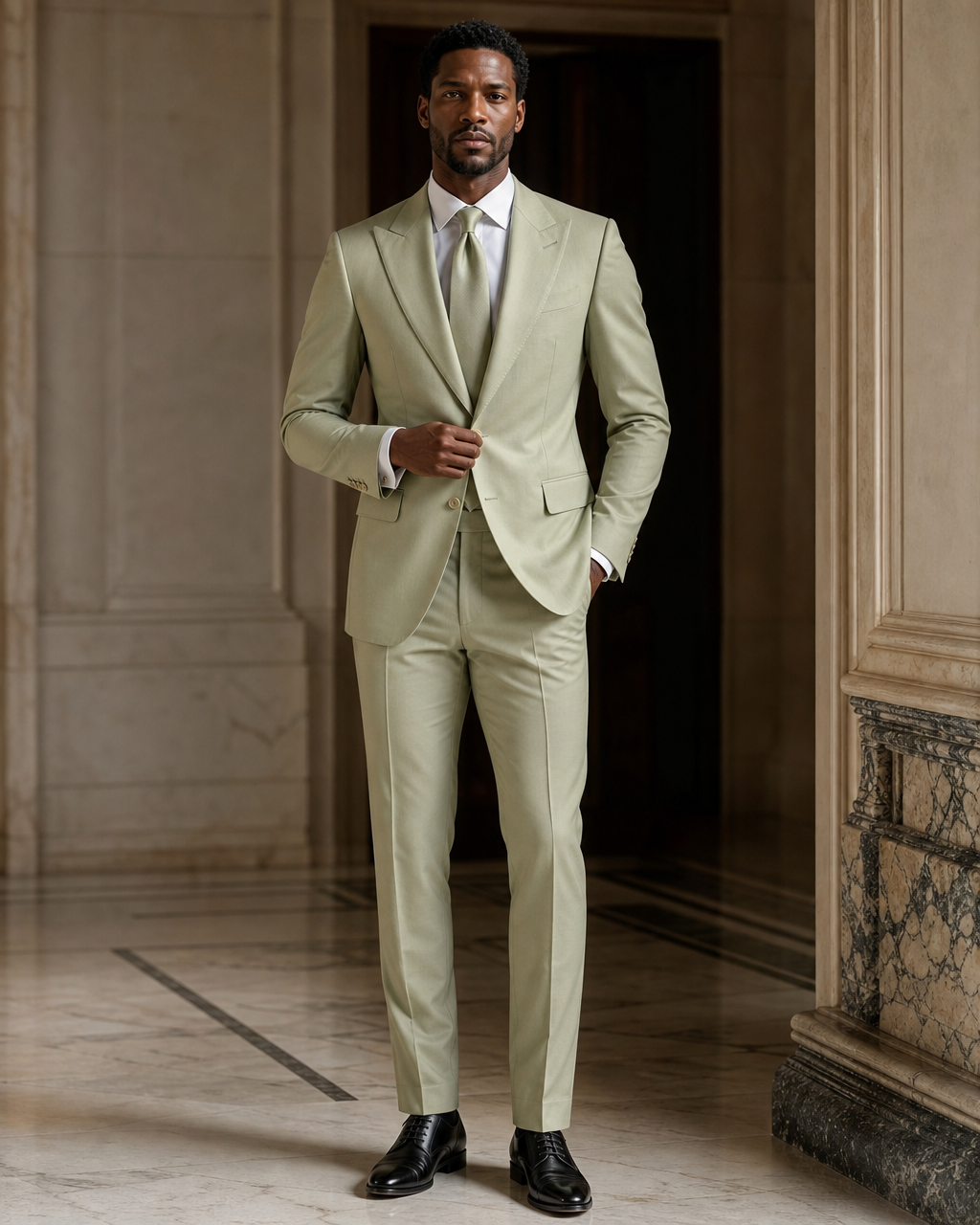 Pistachio Cotton Beach Wedding Suit - Custom Made to Measure front view
