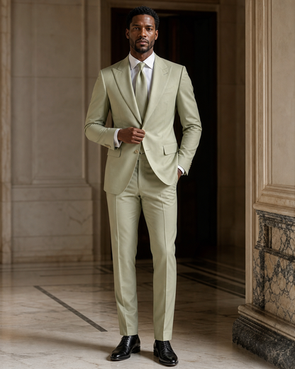 Pistachio Cotton Beach Wedding Suit - Custom Made to Measure front view