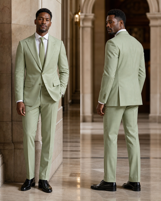 Pistachio Cotton Beach Wedding Suit - Custom Made to Measure side back view