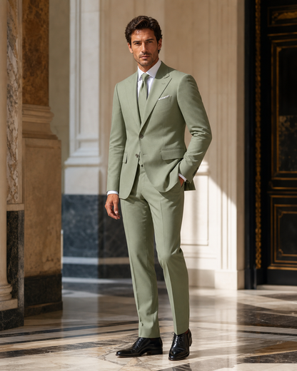 Pistachio Cotton Outdoor Wedding Suit - Custom Made to Measure side back view