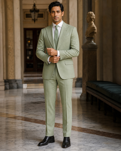 Pistachio Cotton Summer Suit - Custom Made to Measure front view
