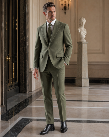 Pistachio Flannel Winter Suit - Custom Made to Measure side back view