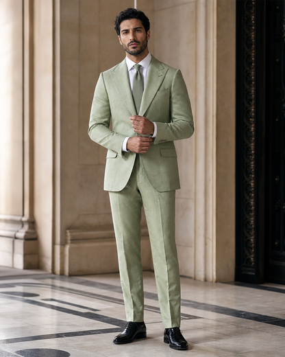 Pistachio Linen Beach Wedding Suit - Custom Made to Measure front view